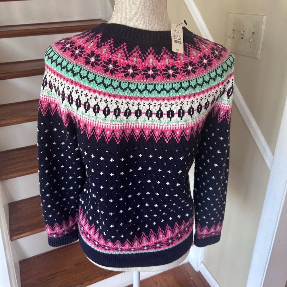 NWT Talbots Falling Snow Fair Isle Lambswool Blend Cardigan MP Preppy Nordic - Picture 3 of 11